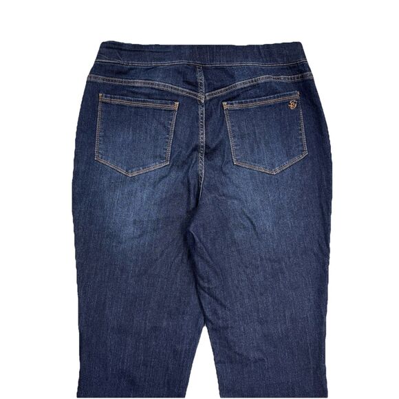 Susan Graver Pull On Jeans Womens 8 Denim Jogger Ankle Zip Blue Measures 29x28.5 - Picture 9 of 10